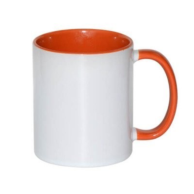 Hrnek 330 ml s oranžovým vnitřkem a uchem